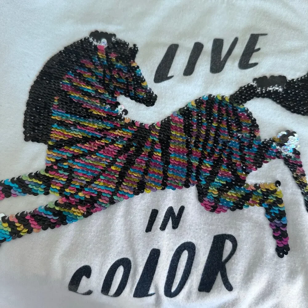 Old Navy Girls Large 10/12 Rainbow Sequin Zebra Tee